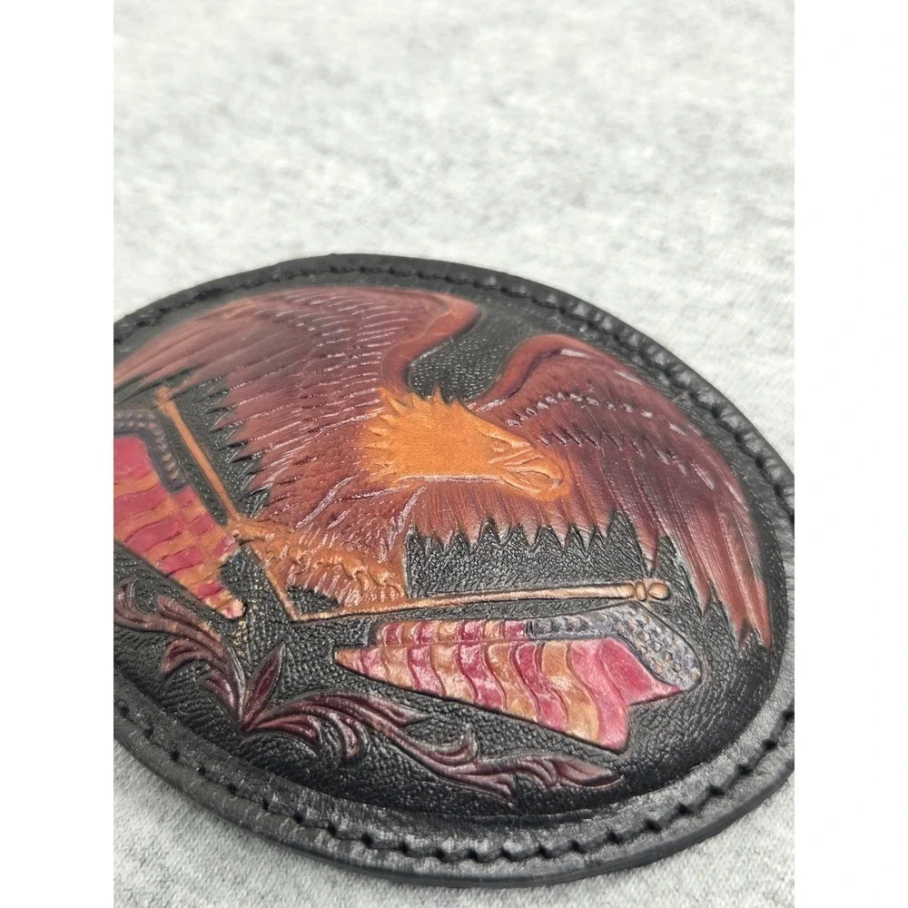 Vintage Leather Embossed American Liberty Eagle Large Wellmade Belt Buckle
